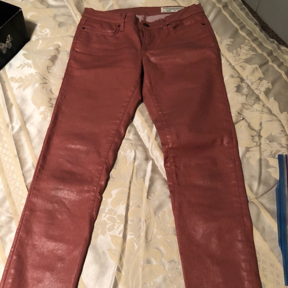 All Saints Salmon Colored Coated Jeans